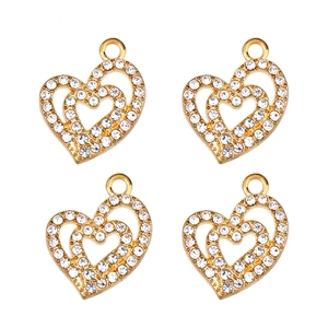 Lot de quatre pendentifs cœur dorés avec cristaux scintillants pour bijoux DIY