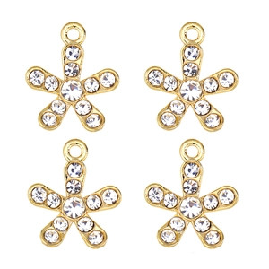 Détails de quatre pendentifs fleur dorés avec cristaux étincelants pour bijoux DIY