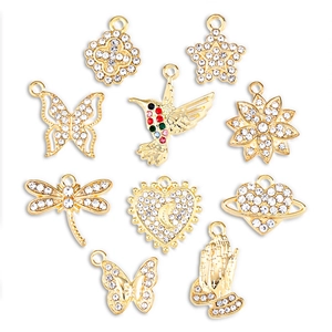 Colgantes DIY de Aleación de Oro con Strass Mariposa Corazón Estrella Libélula Flor Colibrí Accesorios para Joyería