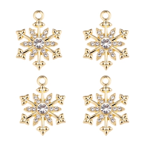 Lot de quatre pendentifs flocon de neige dorés avec strass pour création de bijoux DIY