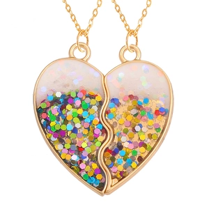 Magnetische BFF-kettingen met kleurrijke glitterhartjes en gouden ketting set