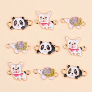 Ciondoli in Lega di Smalto con Animali Cartoni Animati Panda Cane Tartaruga Connettori per Gioielli a Doppia Aas per Creazione di Braccialetti e Collane Fai da Te