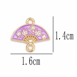 Pendentif éventail violet avec motif de prunier pour la création de bijoux DIY élégants