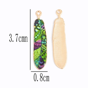 Colorful feather pendant charm with golden back for DIY necklaces, 3.7cm length