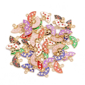 Pendentifs éventail style chinois DIY avec fleurs de prunier émail et cadre doré