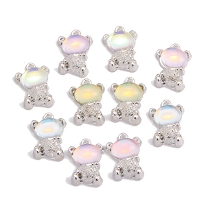 Lot de 10 pendentifs ours en cristal DIY en alliage argenté avec résine irisée pour bijoux