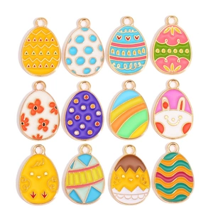 Easter Egg Alloy Enamel Charms For DIY Jewelry Making Cartoon Bunny Chick Pattern Pendants Holiday Decoration Handicraft Accessory