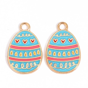 Colorful Easter egg charms in blue alloy with heart patterns for DIY jewelry making