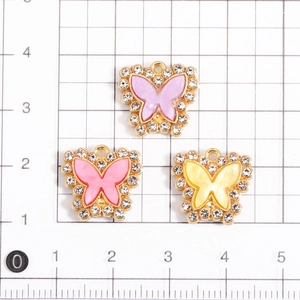 Colorful butterfly alloy pendants with rhinestones for DIY jewelry making in purple pink yellow