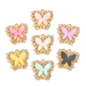 Alloy Butterfly Pendants Rhinestone Enamel Butterfly Charms For DIY Necklace Bracelet Earrings Jewelry Making Accessories