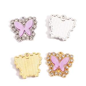 DIY colorful butterfly pendants with rhinestones in gold and silver finish for jewelry
