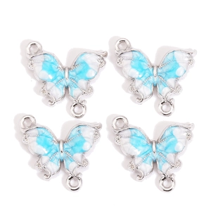 Lot de 4 connecteurs papillon en alliage dégradé bleu avec doubles boucles pour bijoux DIY