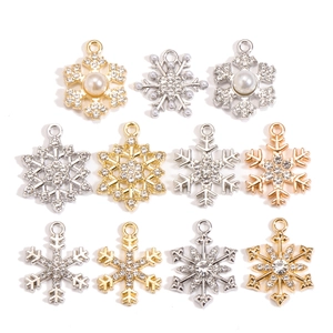 Christmas snowflake alloy charms with pearls and rhinestones for DIY jewelry making