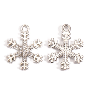 Detail view showing front rhinestone snowflake and back embossed metal pendant