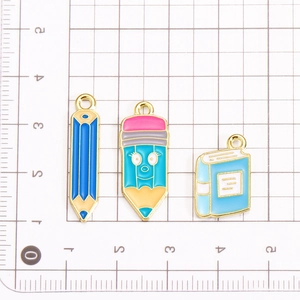 Cartoon stationery enamel charms with pencil and book design for DIY jewelry
