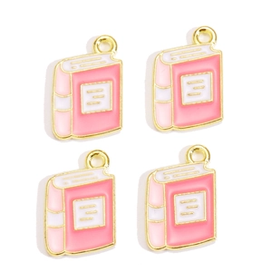 Pink enamel book pendants with gold plating for DIY earrings and creative jewelry making