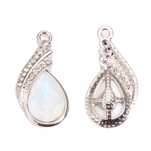 Teardrop moonstone charms with silver zircon frame for DIY necklace and bracelet jewelry