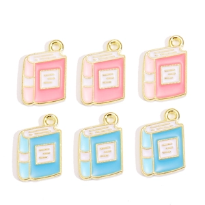 Pink and blue book pendants with gold edges for DIY necklaces and keychains