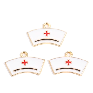 Pendentifs émaillés chapeau infirmière avec croix rouge pour bijoux DIY