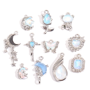 DIY Y2K jewelry pendant set with moon, heart, and star zircon charms for silver accessories