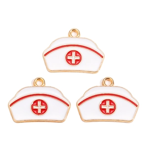 Trois pendentifs chapeau d'infirmière en émail pour la création de bijoux DIY