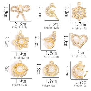 Nine styles of gold alloy pendants with pearls and zircons for DIY jewelry making