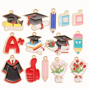 Alloy Graduation Theme Enamel Charms For DIY Jewelry Making Bachelor Cap Diploma Book Pencil A plus Grade Pendant