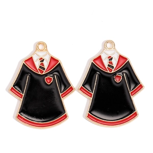 Black graduation gown alloy pendants with red trim and striped tie for DIY jewelry