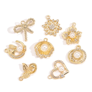 Golden alloy jewelry charms with pearls and rhinestones for DIY handmade craft sets