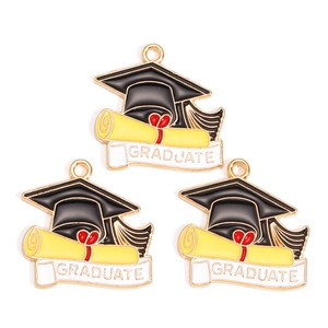Zinc alloy graduate charms featuring a black cap and scroll for DIY jewelry making