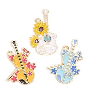 Colorful enamel guitar and violin charms with gold plating for DIY jewelry making