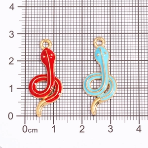 Pair of colorful snake-shaped enamel alloy pendants with gold-plated trim for DIY jewelry