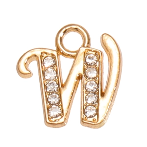Vue détaillée du pendentif lettre W plaqué or avec strass étincelants pour création de bijoux DIY