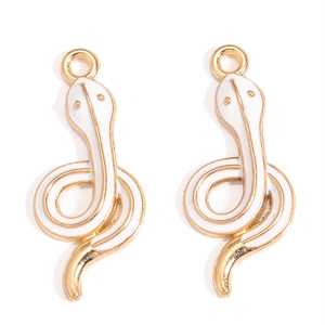 Golden cobra snake charms with white enamel inlay for DIY necklaces and jewelry making