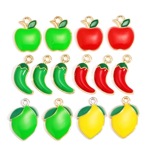 Alloy Enamel Fruit Vegetable Charms Apple Lemon Chili Pendants For DIY Earring Necklace Jewelry Making Craft Accessories