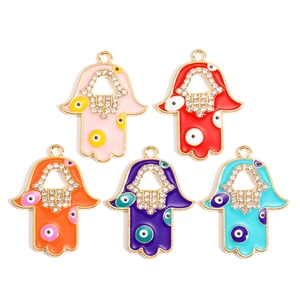 Hand Van Fatima Boze Oog Legering Emaille Hanger Met Strass Voor DIY Ketting Armband Sleutelhanger Sieraden Accessoire