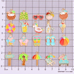 Set of 20 summer ocean theme alloy enamel pendants for DIY jewelry making on grid scale