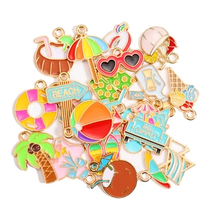Enameled ocean beach charms set including palm trees and shells for DIY jewelry making