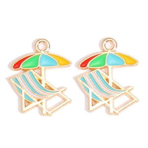 Golden alloy beach umbrella and chair charms with colorful enamel for DIY jewelry