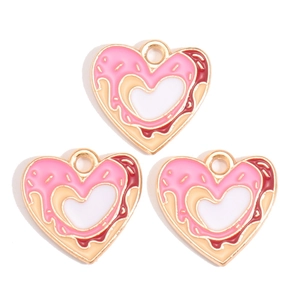Detailed view of pink doughnut-style heart charms for DIY jewelry making