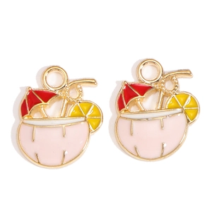 Detailed view of summer coconut drink alloy charms with pink enamel for DIY jewelry