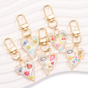 Fashion Colorful Printed Evil Eye Heart Alloy Metal Keychain Bag Charm Key Ring Decorative Jewelry Gift For Women
