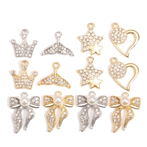 Alloy Rhinestone Charm Pendant For Jewelry Making DIY Crown Star Heart Bowknot Mermaid Tail Artificial Pearl Accessories