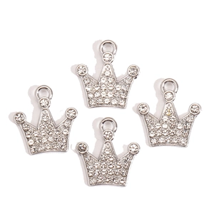 Sparkling silver crown charms with rhinestones for DIY jewelry necklaces and pendants