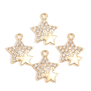 Set of four gold star pendants with sparkling rhinestones for DIY jewelry making