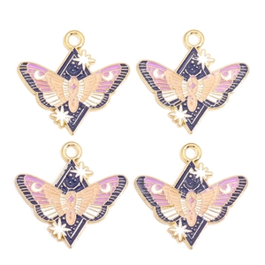 Détail de pendentifs papillon en alliage avec émail coloré et motifs d'étoiles pour bijoux DIY