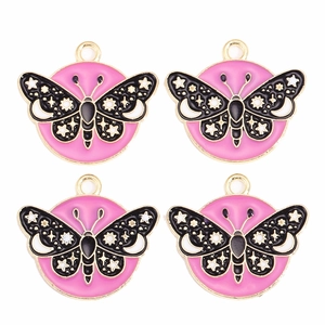 Lot de 4 pendentifs papillon en émail rose et doré pour la création de bijoux artisanaux
