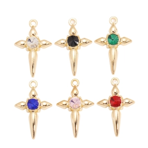 Pendentifs croix Y2K en alliage avec cristaux colorés pour création de bijoux lot de 6