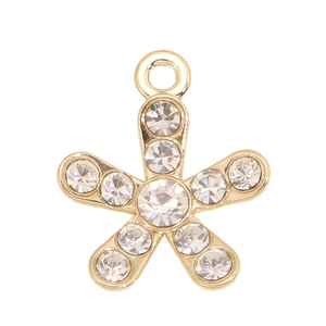 Detail eines blumenförmigen goldenen Anhängers mit Zirkonia-Steinen für DIY-Schmuckherstellung