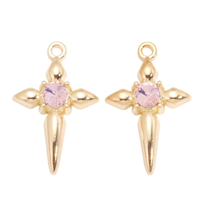 Détail de pendentifs croix dorés S925 avec pierres de zircon rose pour bijoux DIY